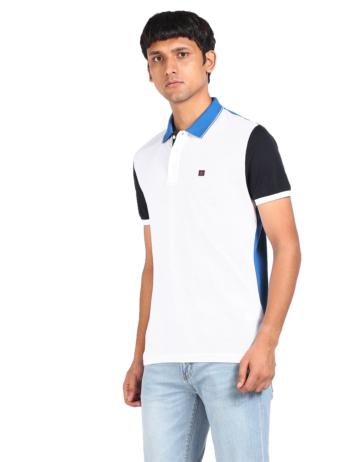 AD by Arvind Cotton Colour Block Polo Shirt