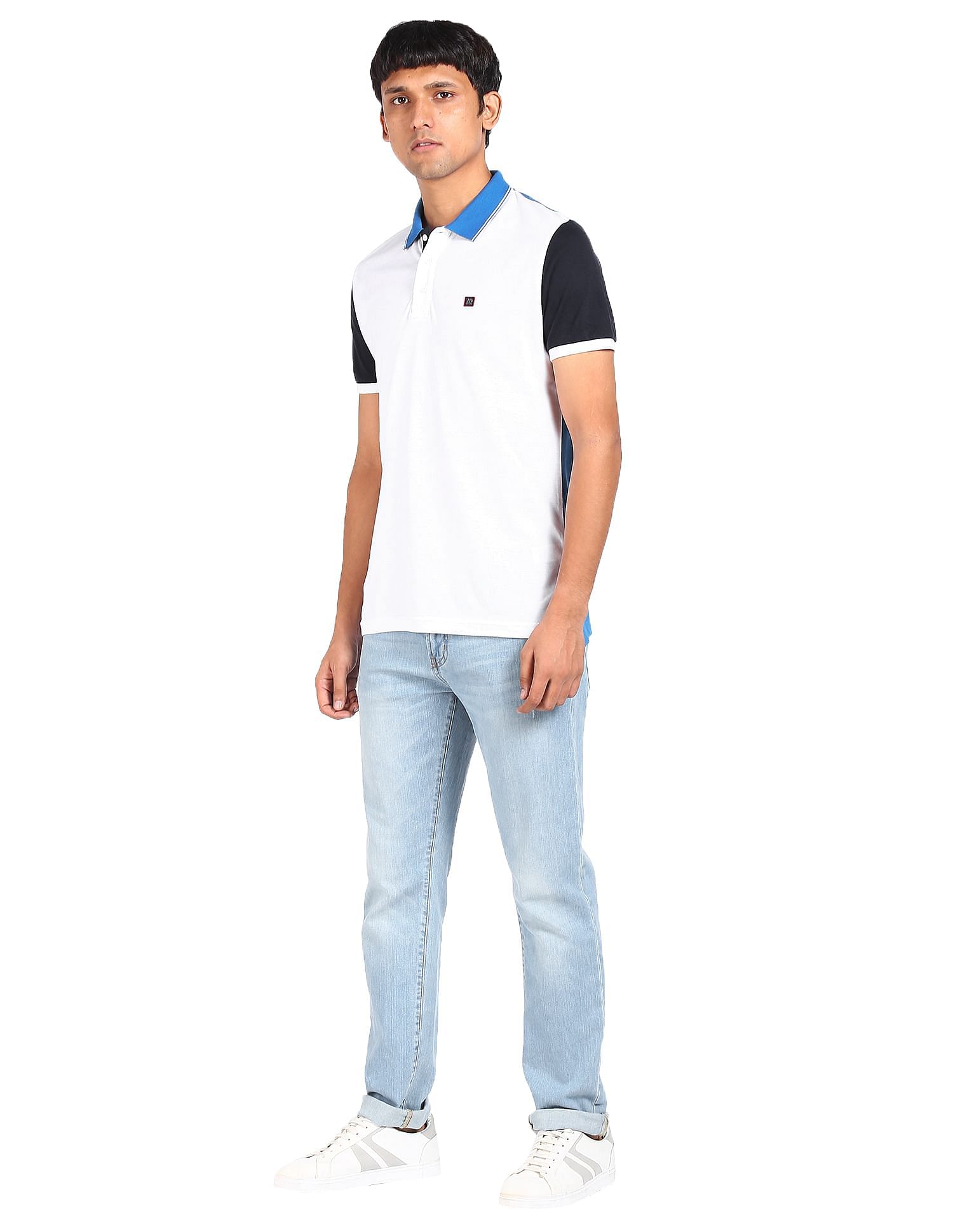 AD by Arvind Cotton Colour Block Polo Shirt