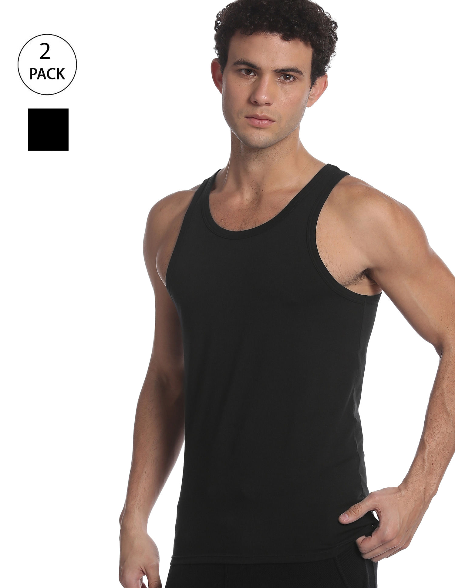 Buy Calvin Klein Underwear Round Neck Solid Vest - Pack Of 2 