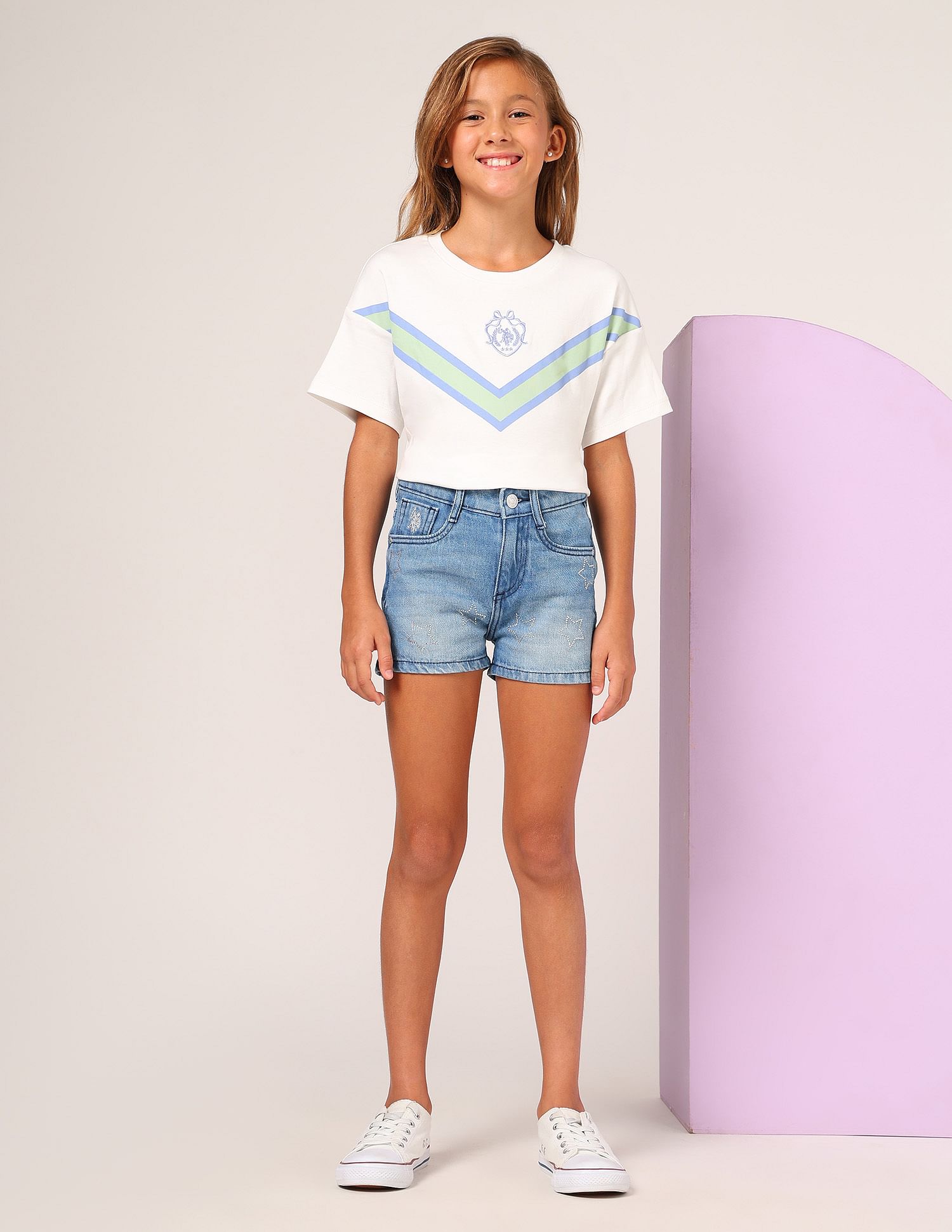 U.S. Polo Assn. Kids Girls Denim Solid Shorts