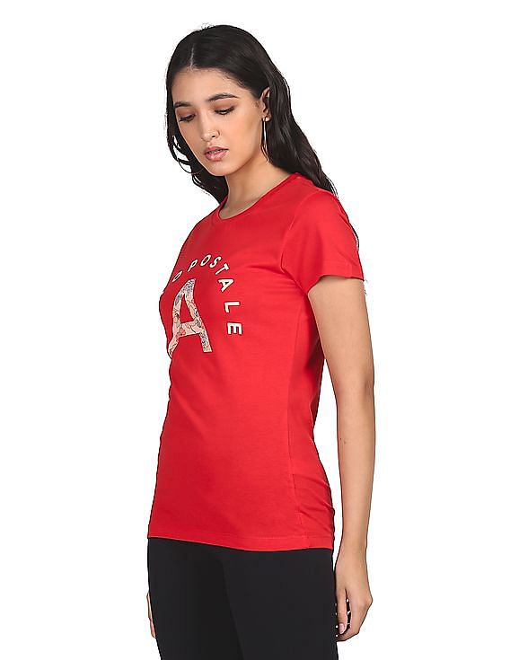 Buy Aeropostale Women Dark Red Cotton Brand Print T-Shirt - NNNOW.com