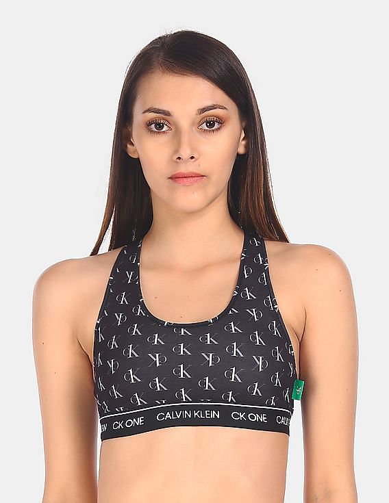Buy Calvin Klein Underwear Women Black Recycled Racerback Lightly Lined  Brand Print Bralette 