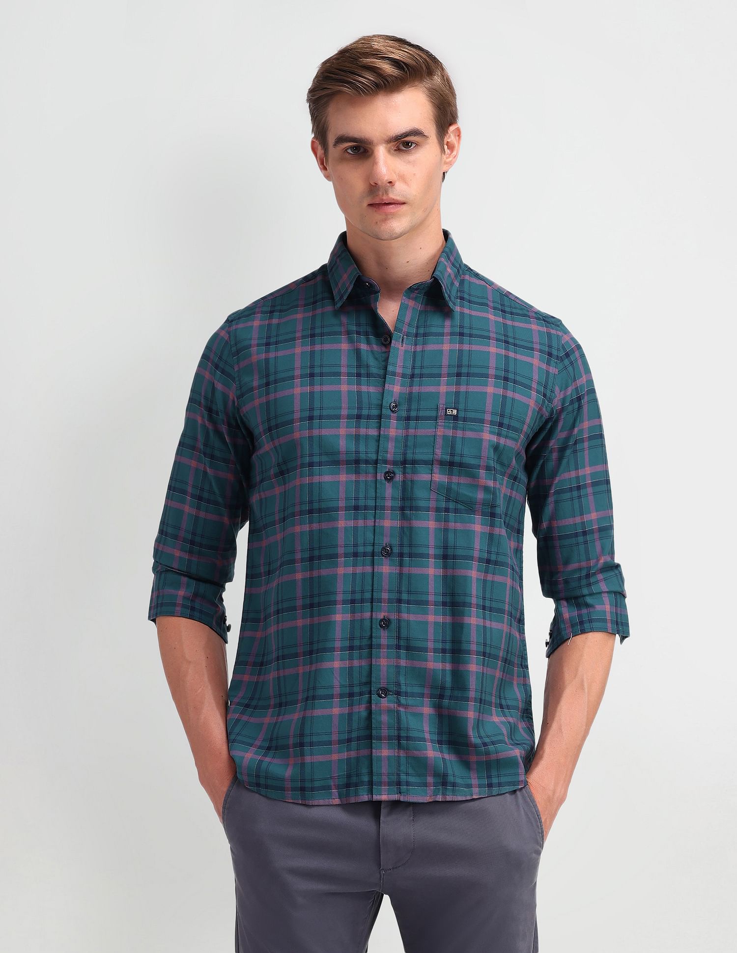 Arrow Sport Plaid Checked Manhattan Slim Fit Shirt