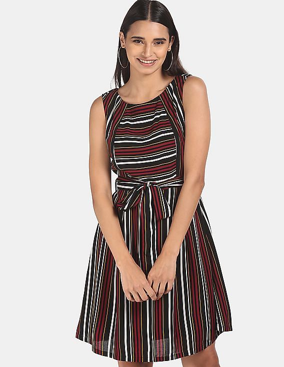 Flying Machine Women Striped Fit Flare Dress