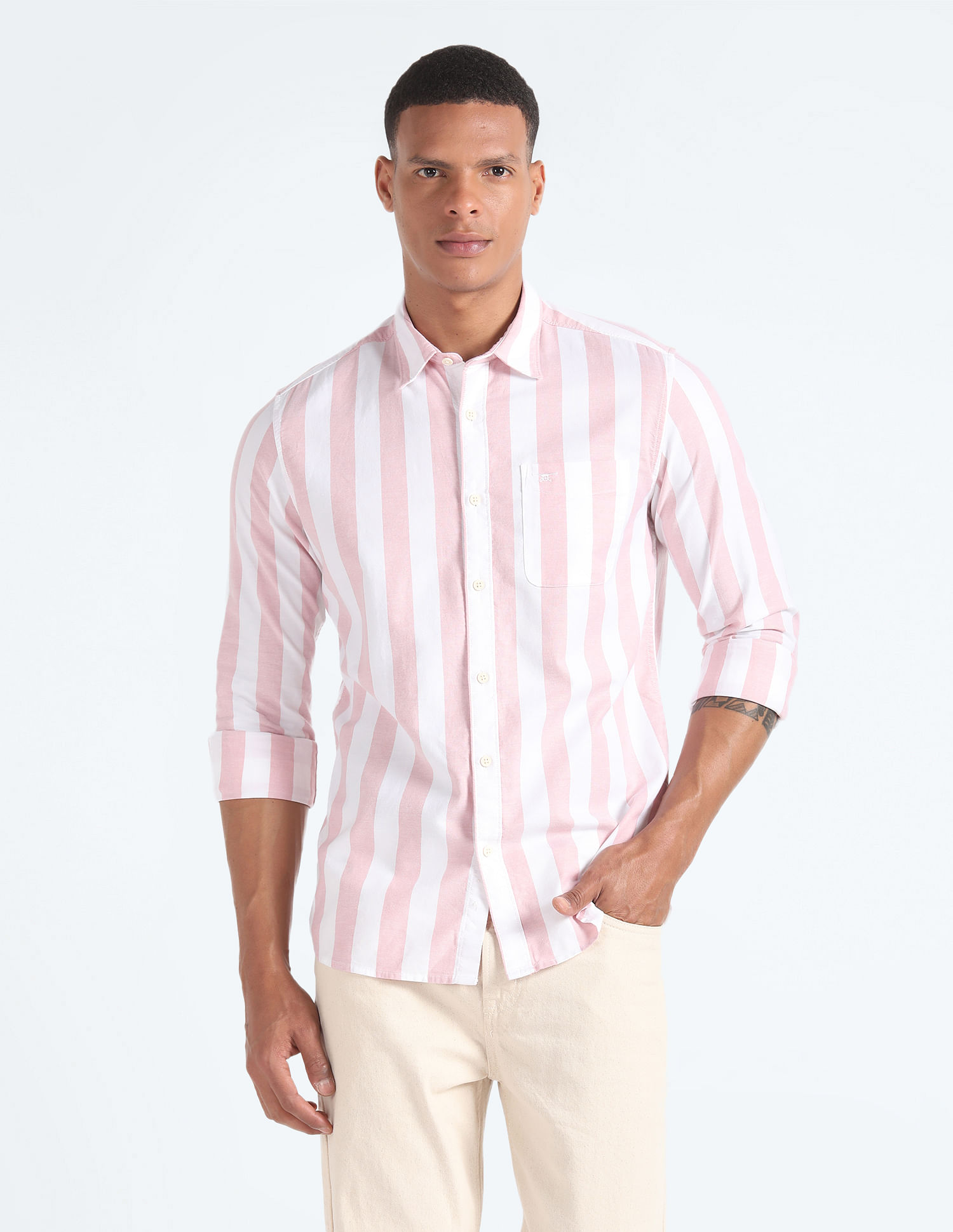 Flying Machine Vertical Stripe Oxford Shirt