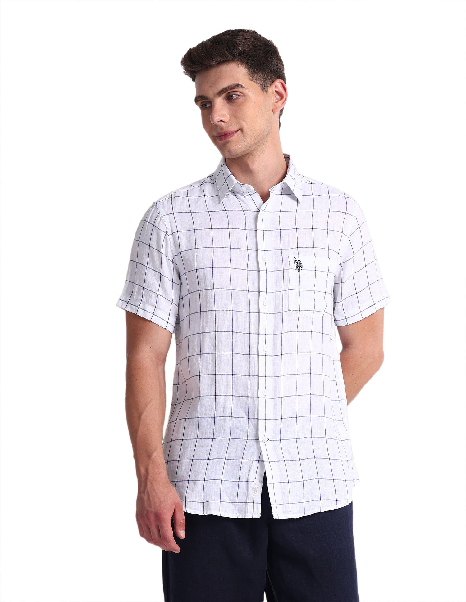 U.S. Polo Assn. Windowpane Check Tailored Fit Linen Shirt