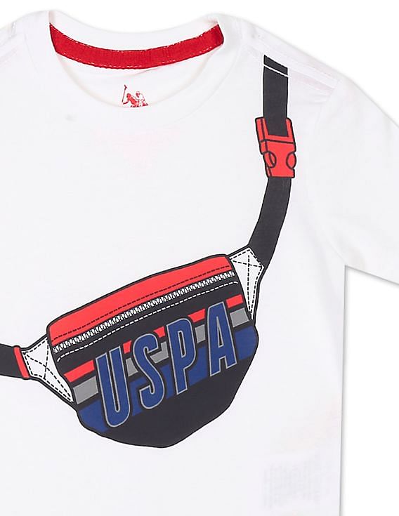 U.S. Polo Assn. Kids Boys White Crew Neck Graphic Print T Shirt
