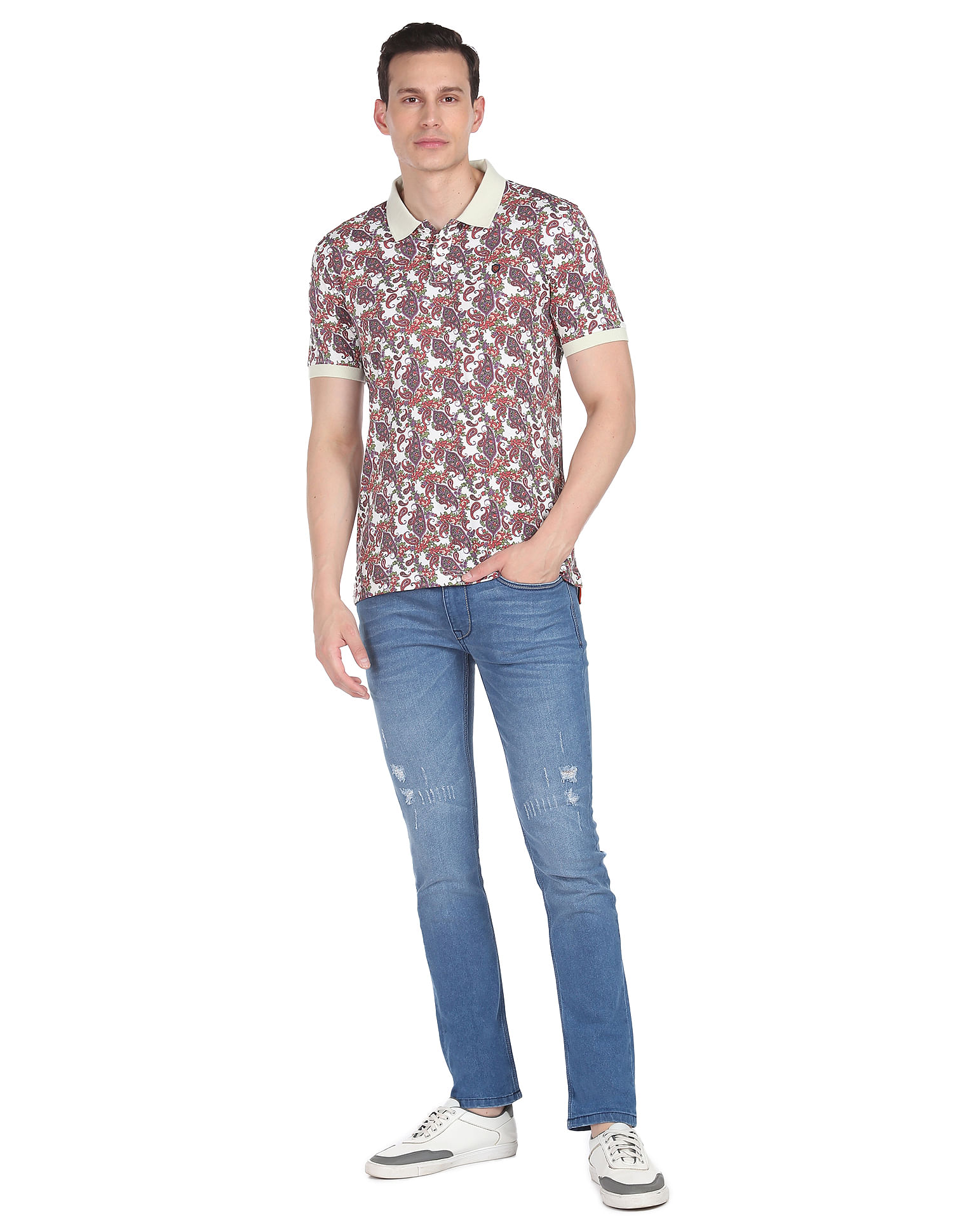 AD by Arvind Modern Floral Print Polo Shirt