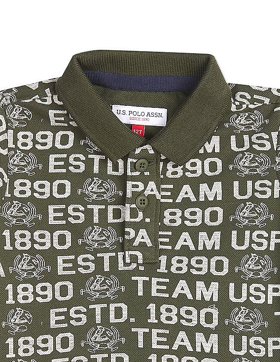 U.S. Polo Assn. Kids Boys Cotton Brand Print Polo Shirt