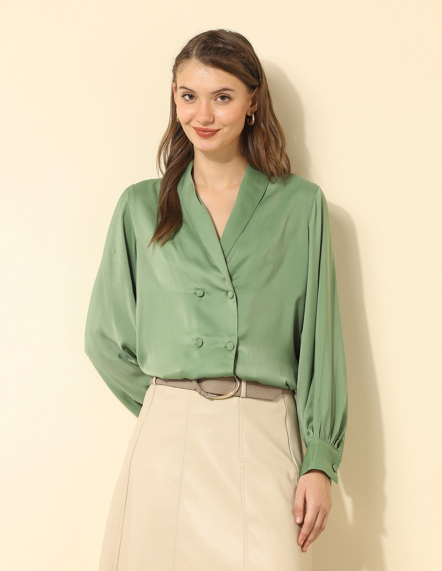 U.S. Polo Assn. Women Double-Breated Satin Shirt