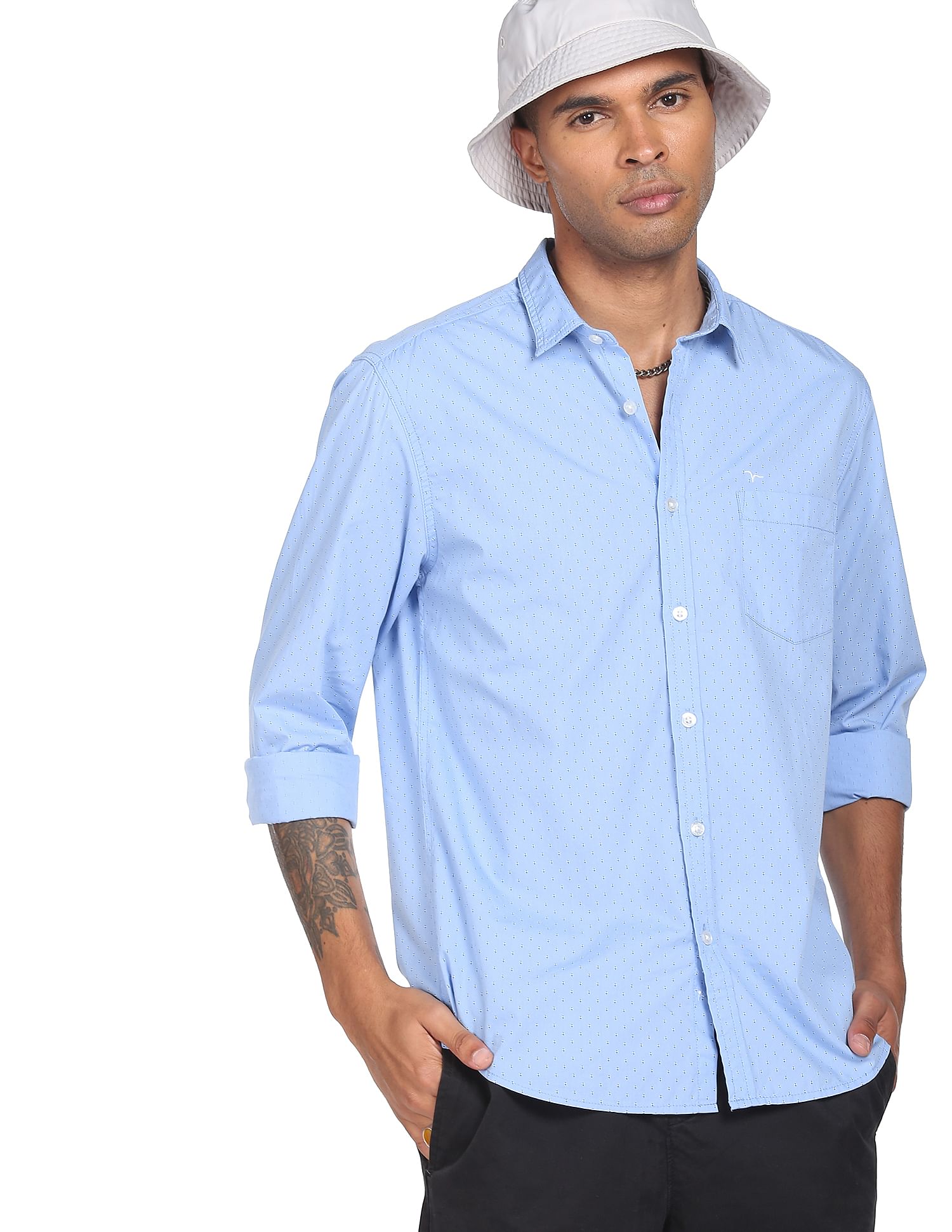 Flying Machine Barrel Cuff Geometric Print Shirt
