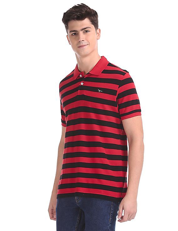 black and red striped polo