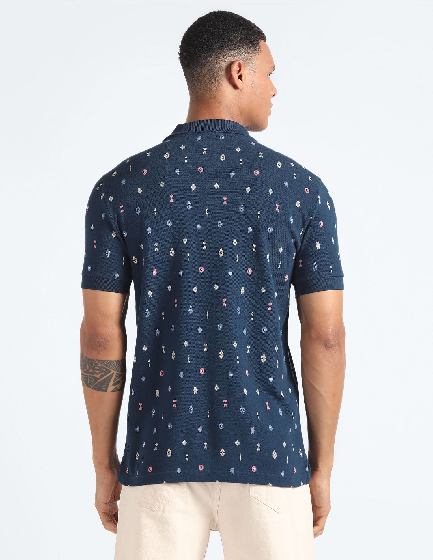 Flying Machine Geometric Print Cotton Polo Shirt
