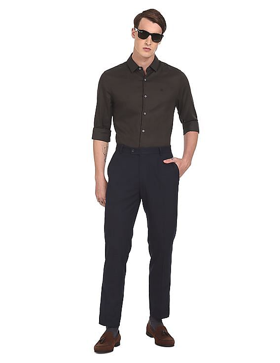 Calvin Klein Men Dark Brown Long Sleeve Slim Fit Formal Shirt
