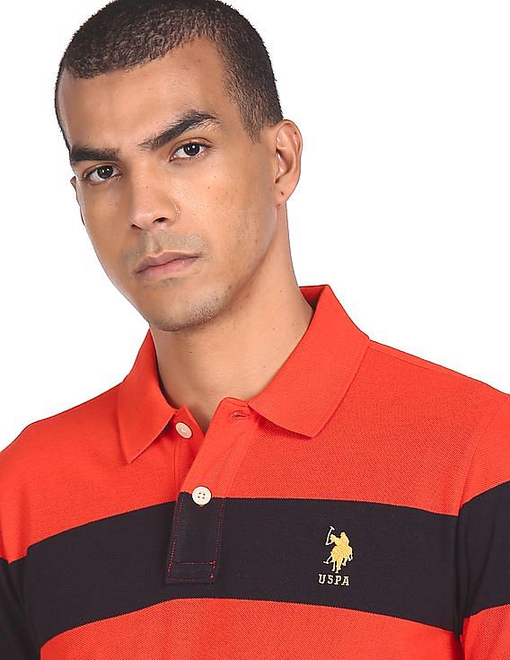 U.S. Polo Assn. Ribbed Collar Striped Polo Shirt