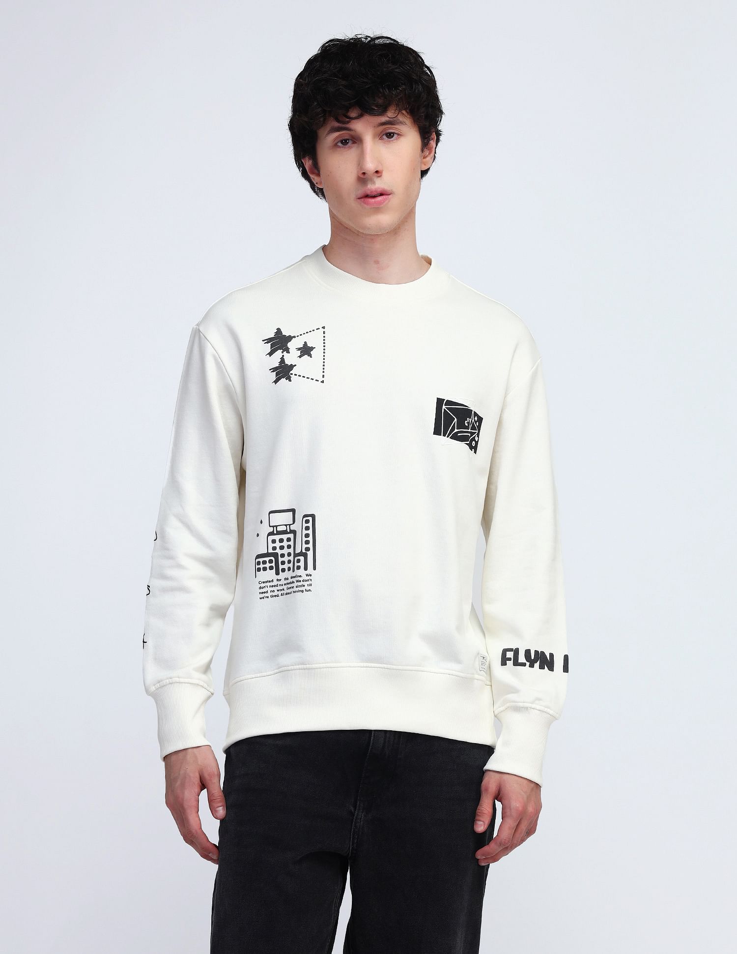 Flying Machine Relaxed Fit Printed Sweatshirt