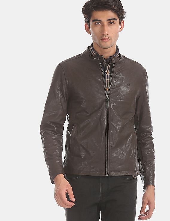 us polo brown leather jacket