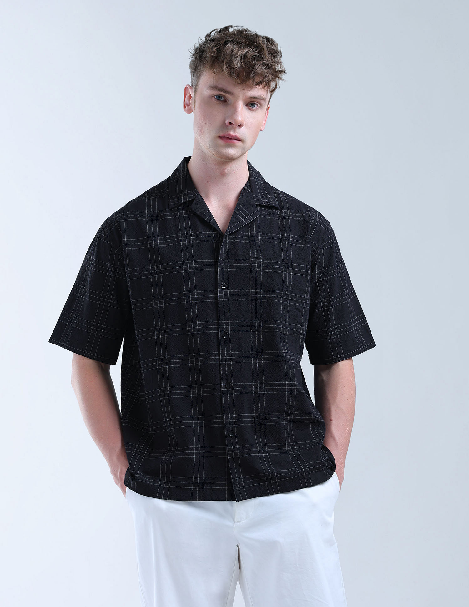 Flying Machine Grid Tattersall Checked Digitopia Oversized Shirt