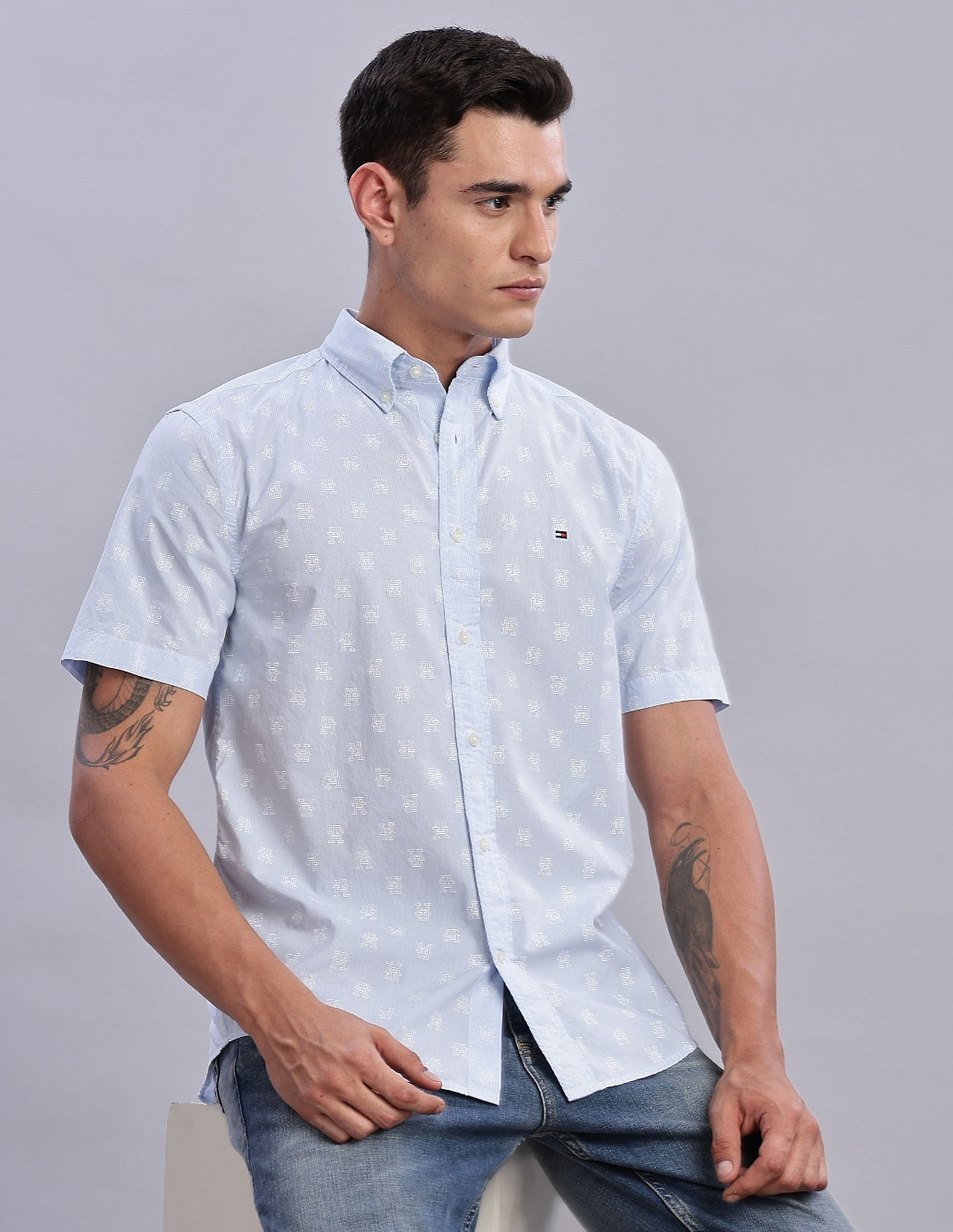 Tommy Hilfiger Printed Regular Fit Plain Woven Shirt