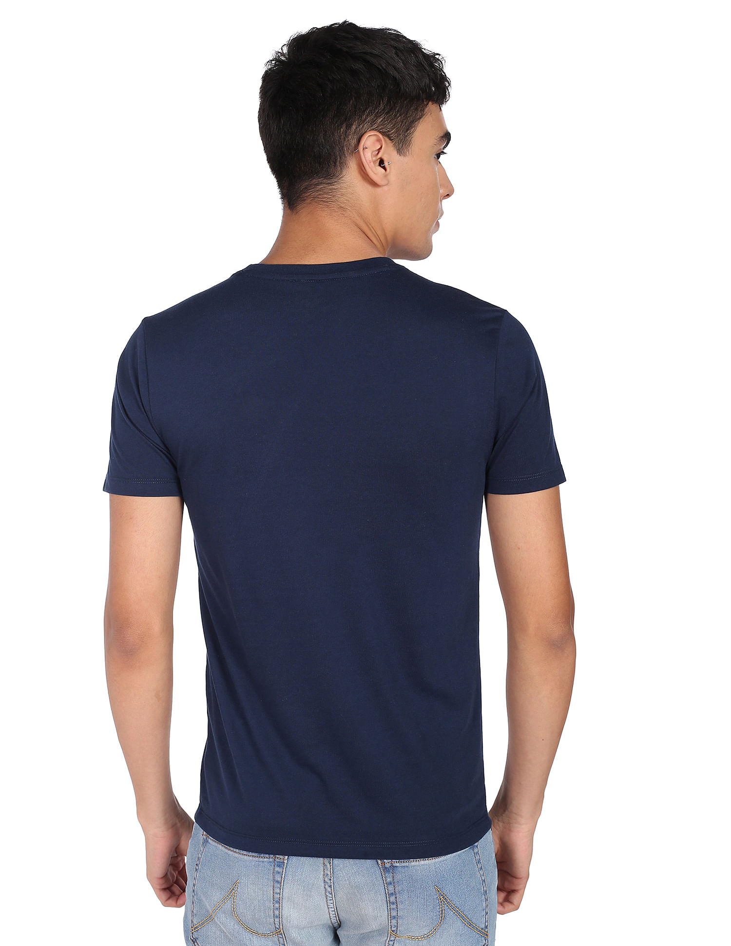 Flying Machine Solid Crew Neck Short Sleeve T-Shirt