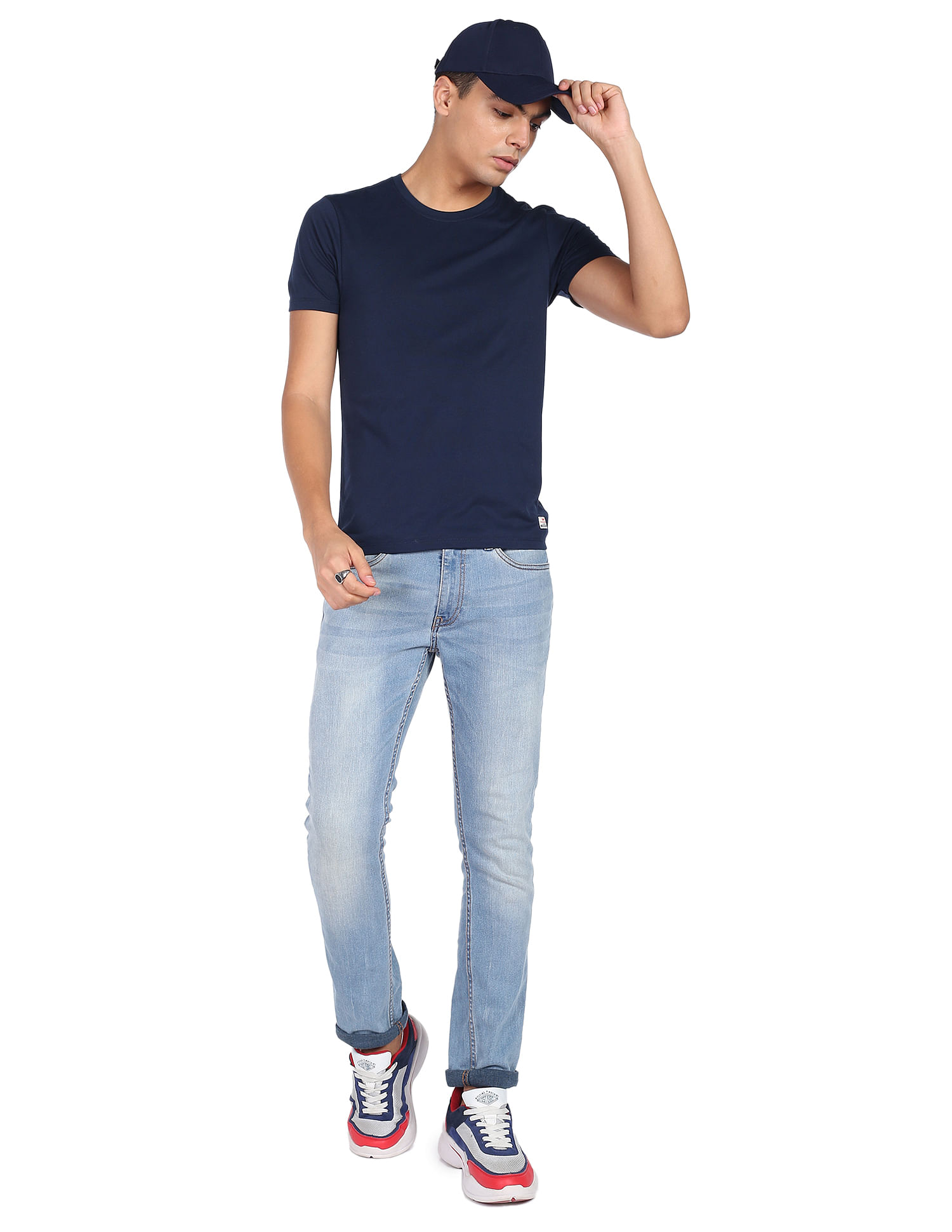 Flying Machine Solid Crew Neck Short Sleeve T-Shirt