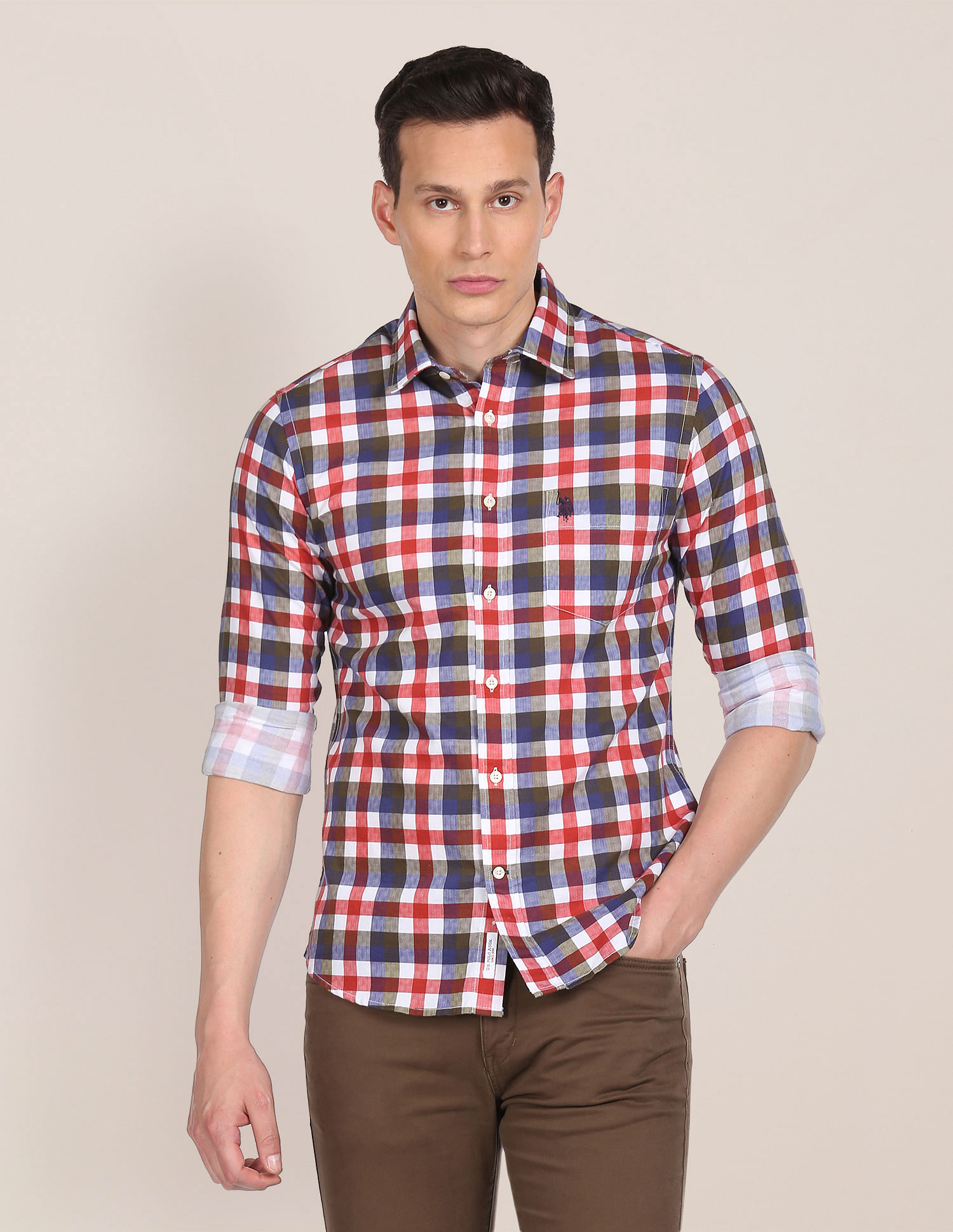 U.S. Polo Assn. Spread Collar Checked Casual Shirt