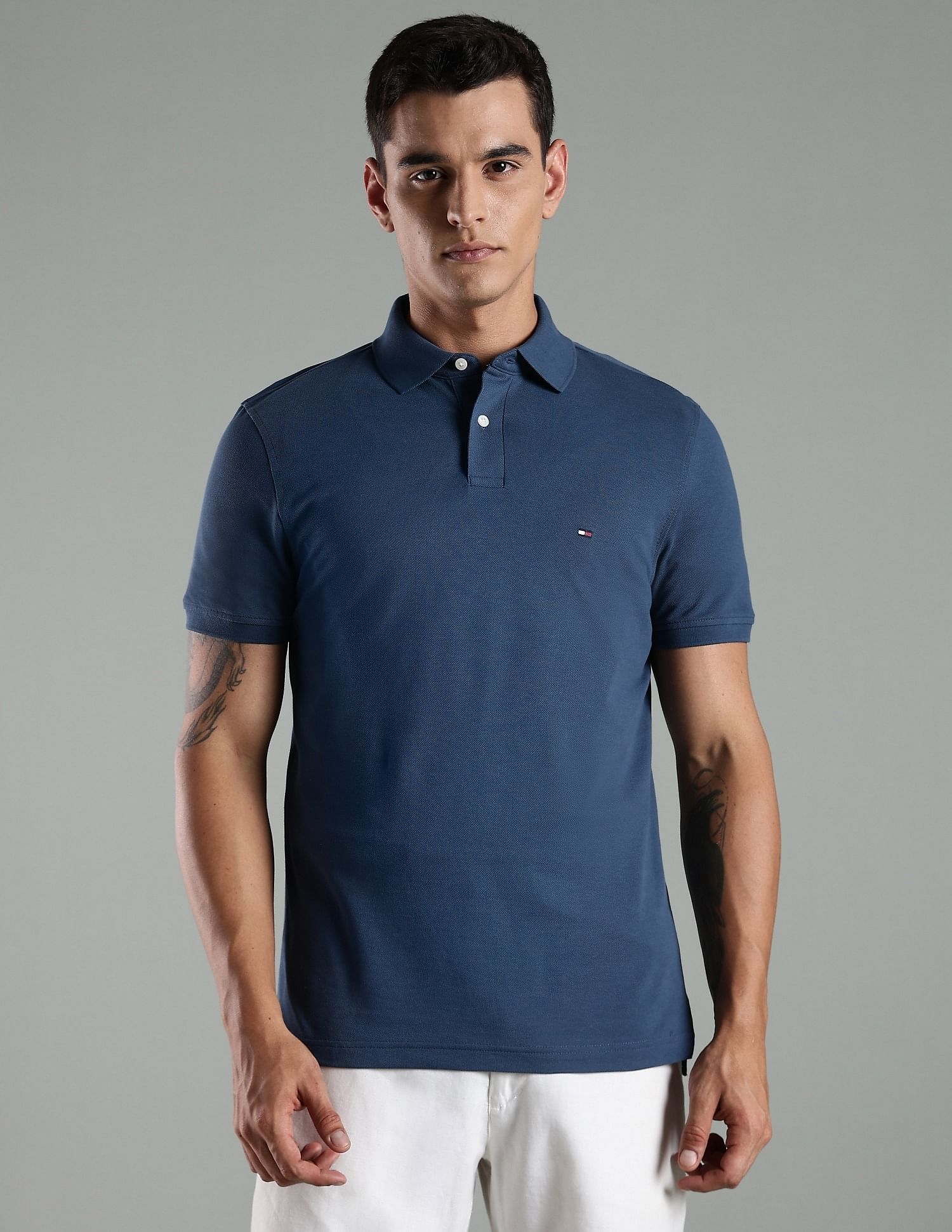 Tommy Hilfiger Solid Regular Fit Cotton Polo T-Shirt