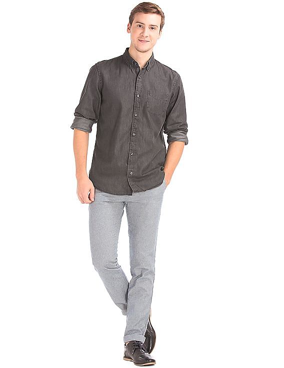 Buy GAP Men Men Grey Classic Chambray Standard Fit Shirt