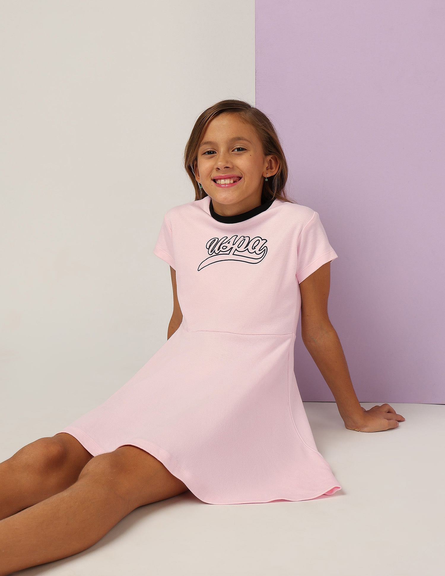 U.S. Polo Assn. Kids Girls Brand Printed Fit And Flare Dress