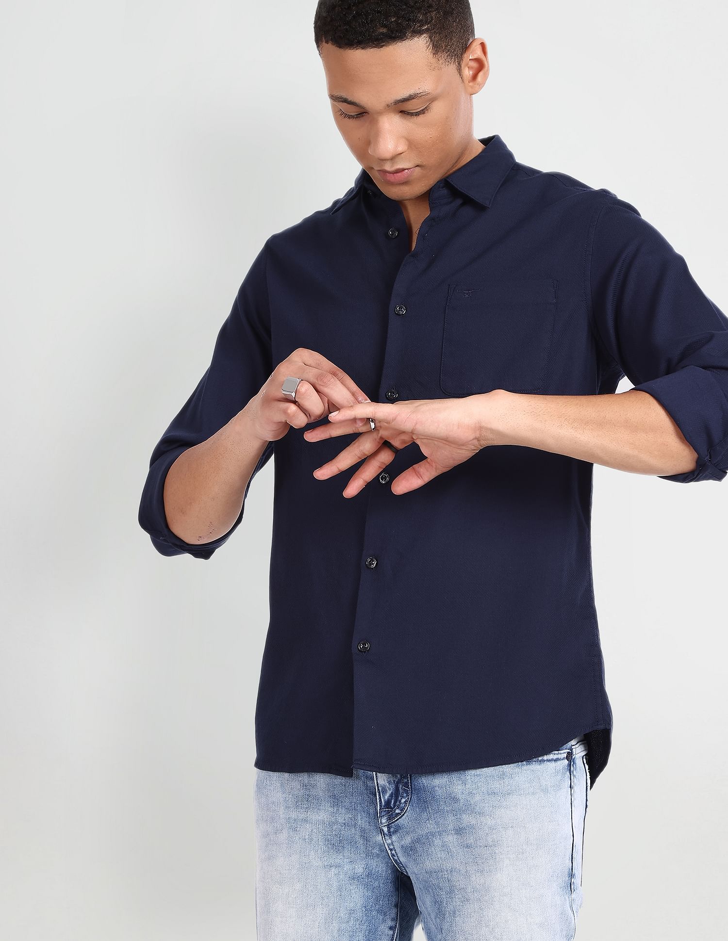 Flying Machine Patterned Dobby Slim Fit Shirt
