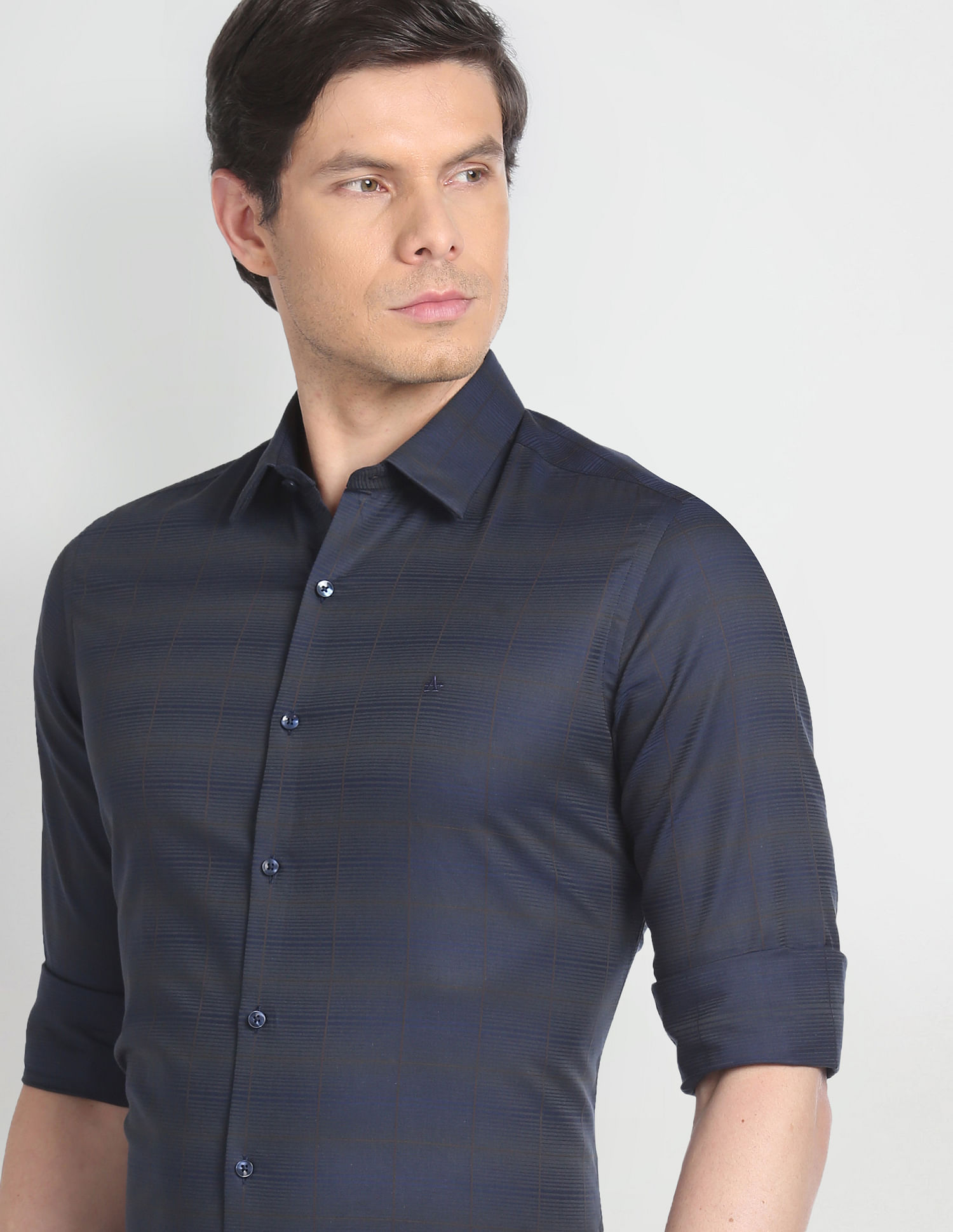 Arrow Patterned Windowpane Slim Formal Shirt
