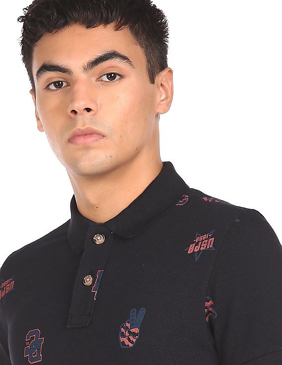 U.S. Polo Assn. Denim Co. Ribbed Collar Printed Polo Shirt