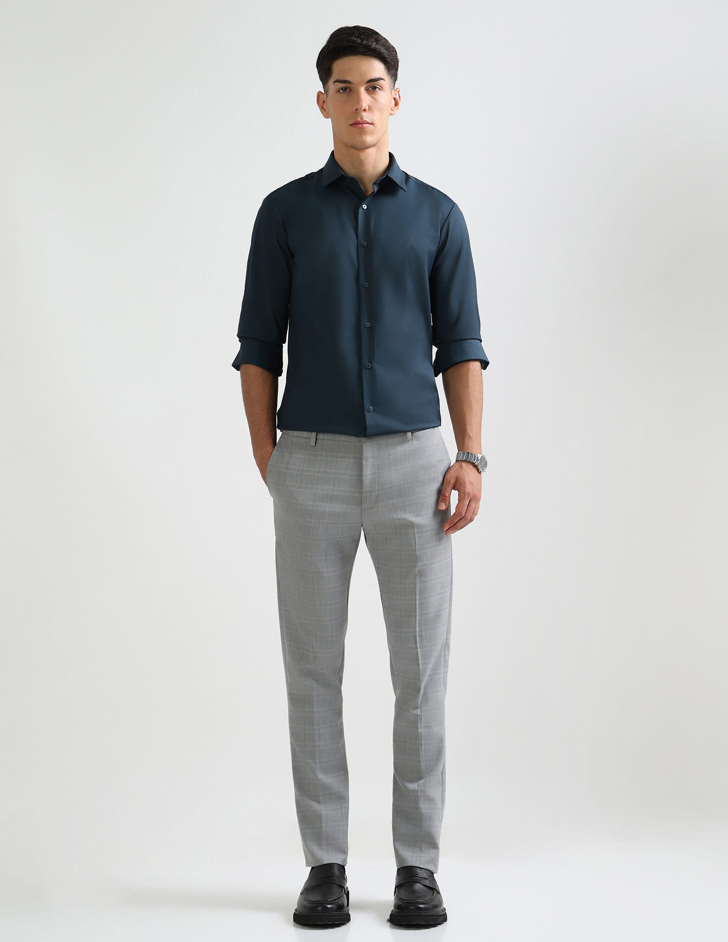 arrow poplin fitted dress shirt New Arrow Mens Wrinkle-Free Regular-Fit Poplin Point-Collar Dress Shirt  MSRP $45