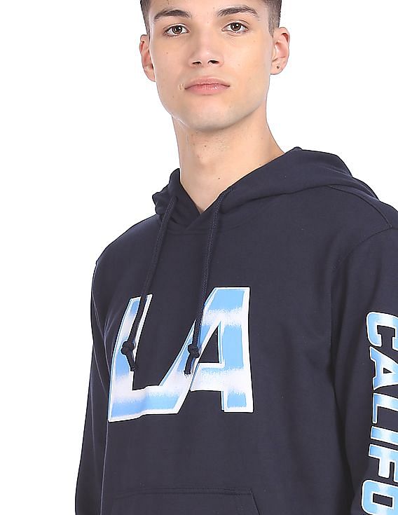 Aeropostale Men Navy Long Sleeve Printed Hood Sweatshirt