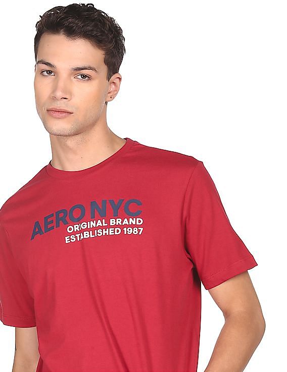 Buy Aeropostale Men Dark Red Cotton Brand Print T-Shirt - NNNOW.com