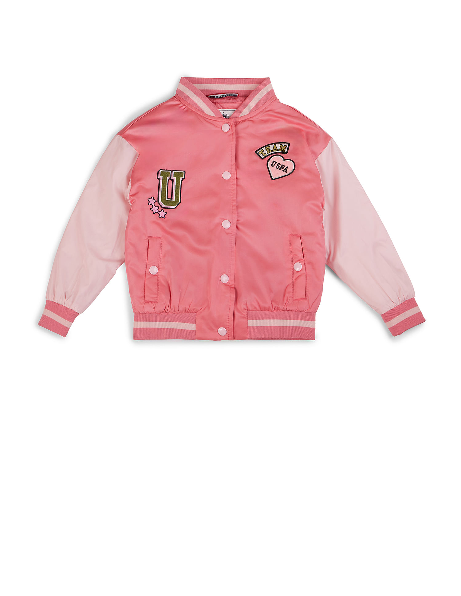 U.S. Polo Assn. Kids Girls Color Block Varsity Jacket