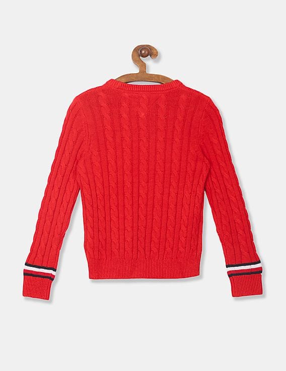 Buy Tommy Hilfiger Kids Boys Red Essential Cable Patterned Knit