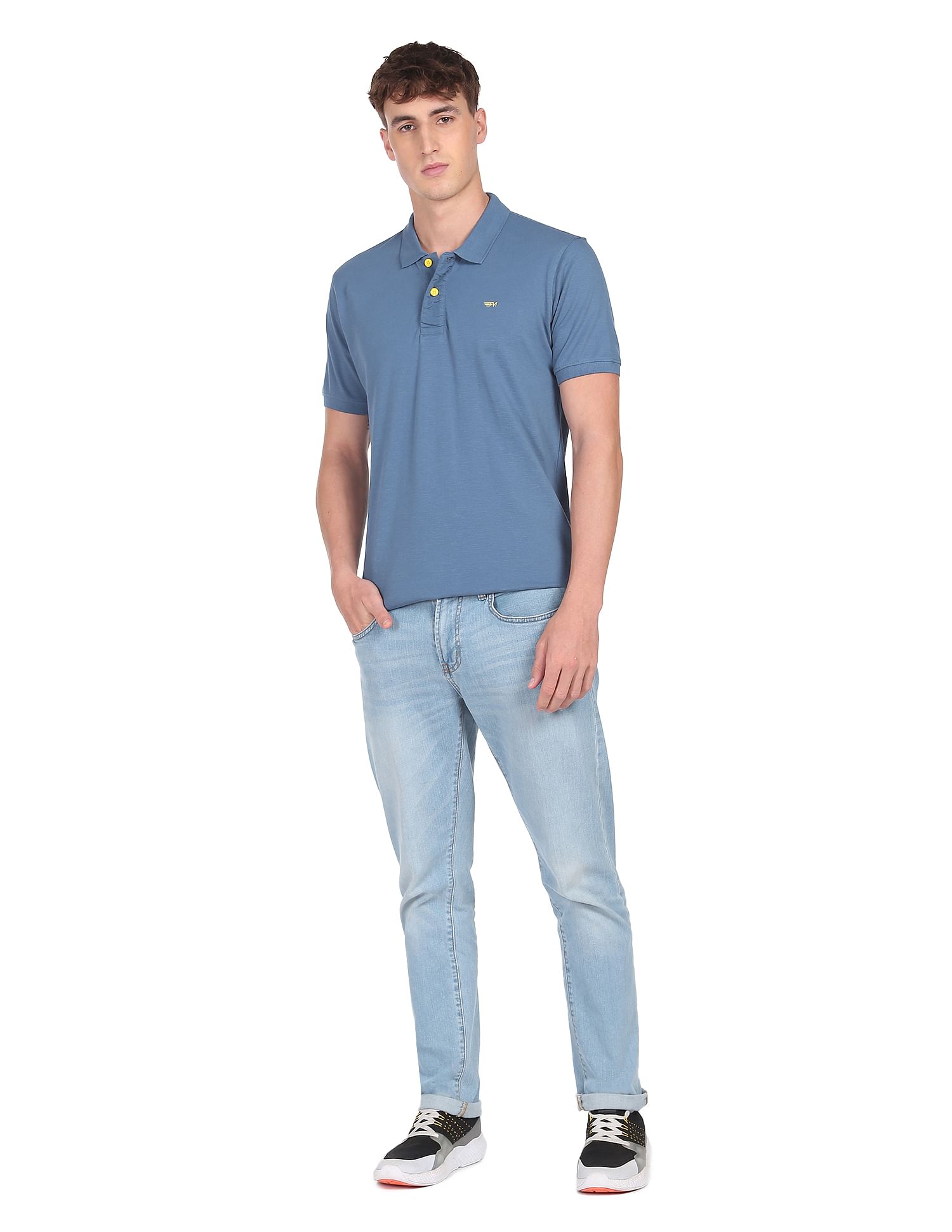 Flying Machine Pure Cotton Solid Polo Shirt