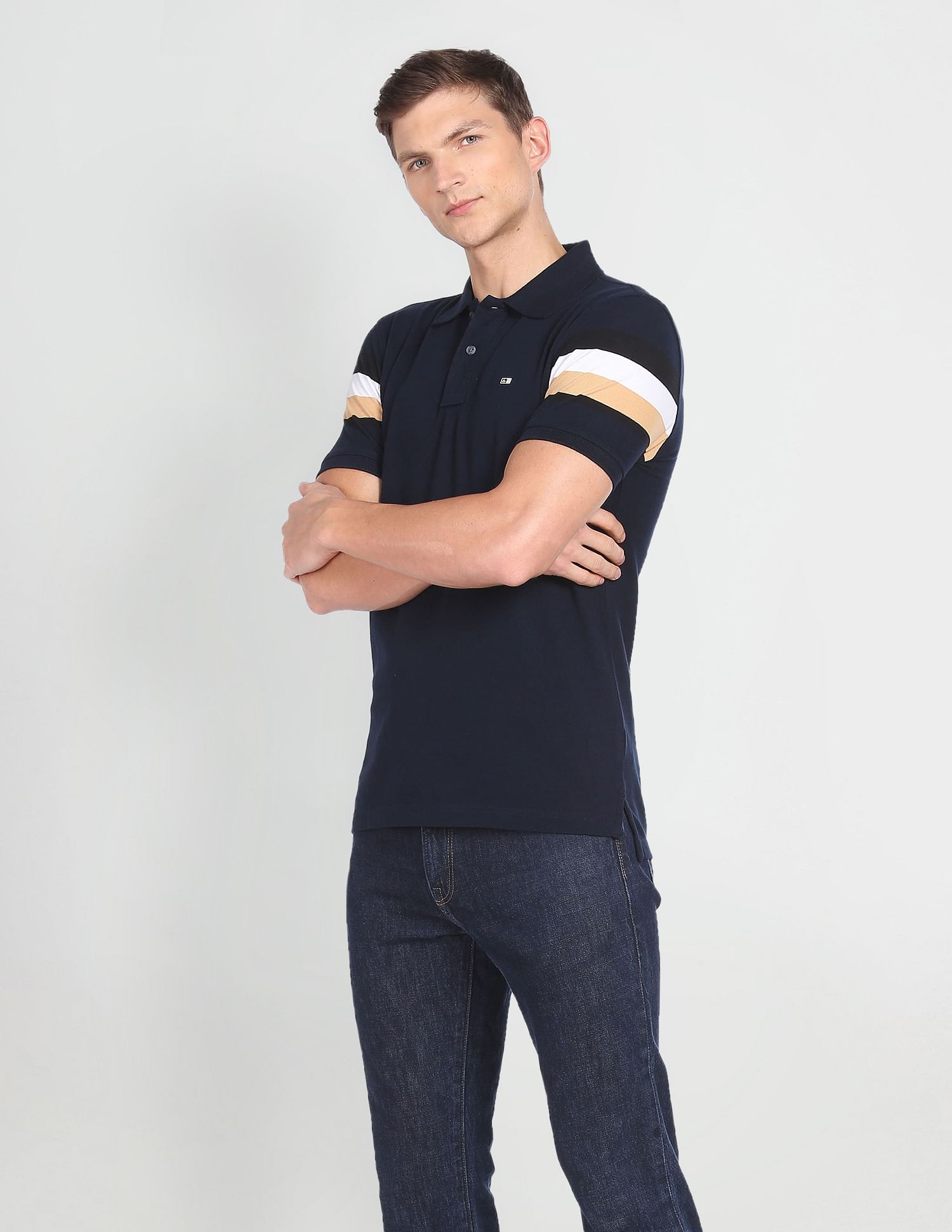 Arrow Sports Striped Sleeve Cotton Polo Shirt