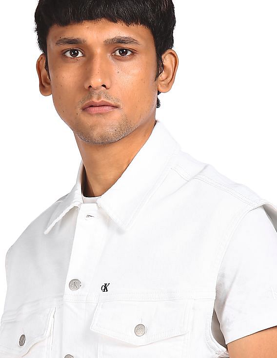 Calvin Klein Men White Sleeveless Denim Jacket