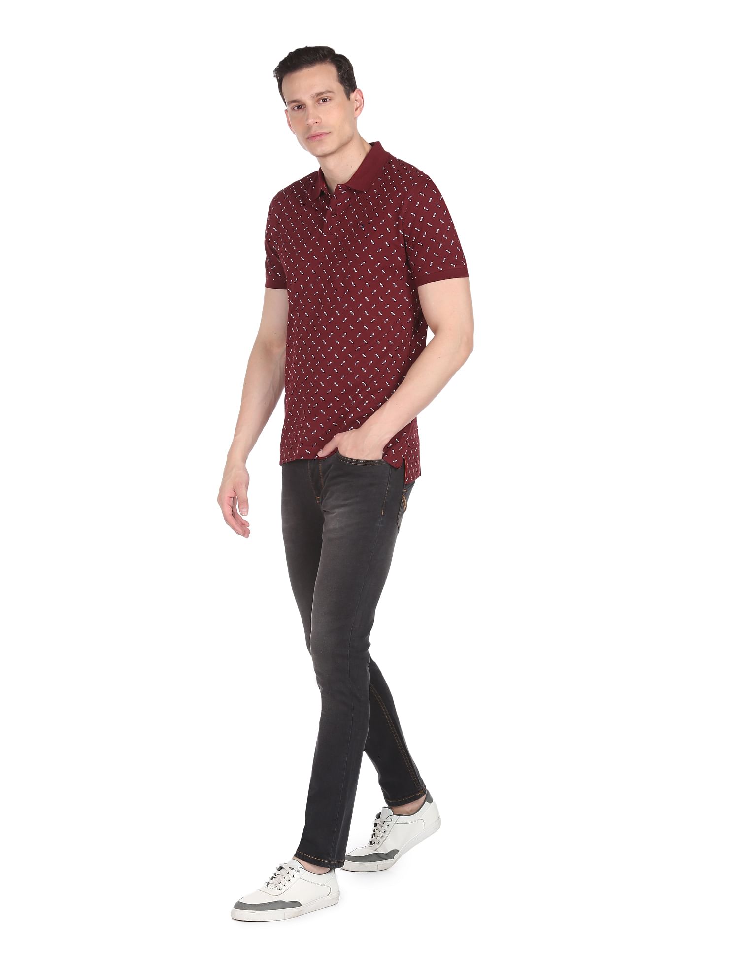 AD by Arvind Cotton Abstract Print Polo Shirt