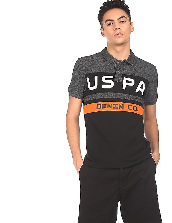 U.S. Polo Assn. Denim Co. Ribbed Collar Brand Print Polo Shirt