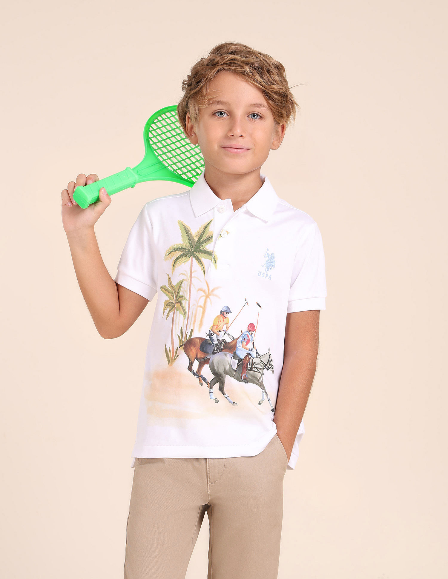 U.S. Polo Assn. Kids Boys Graphic Printed Regular Fit Polo Shirt