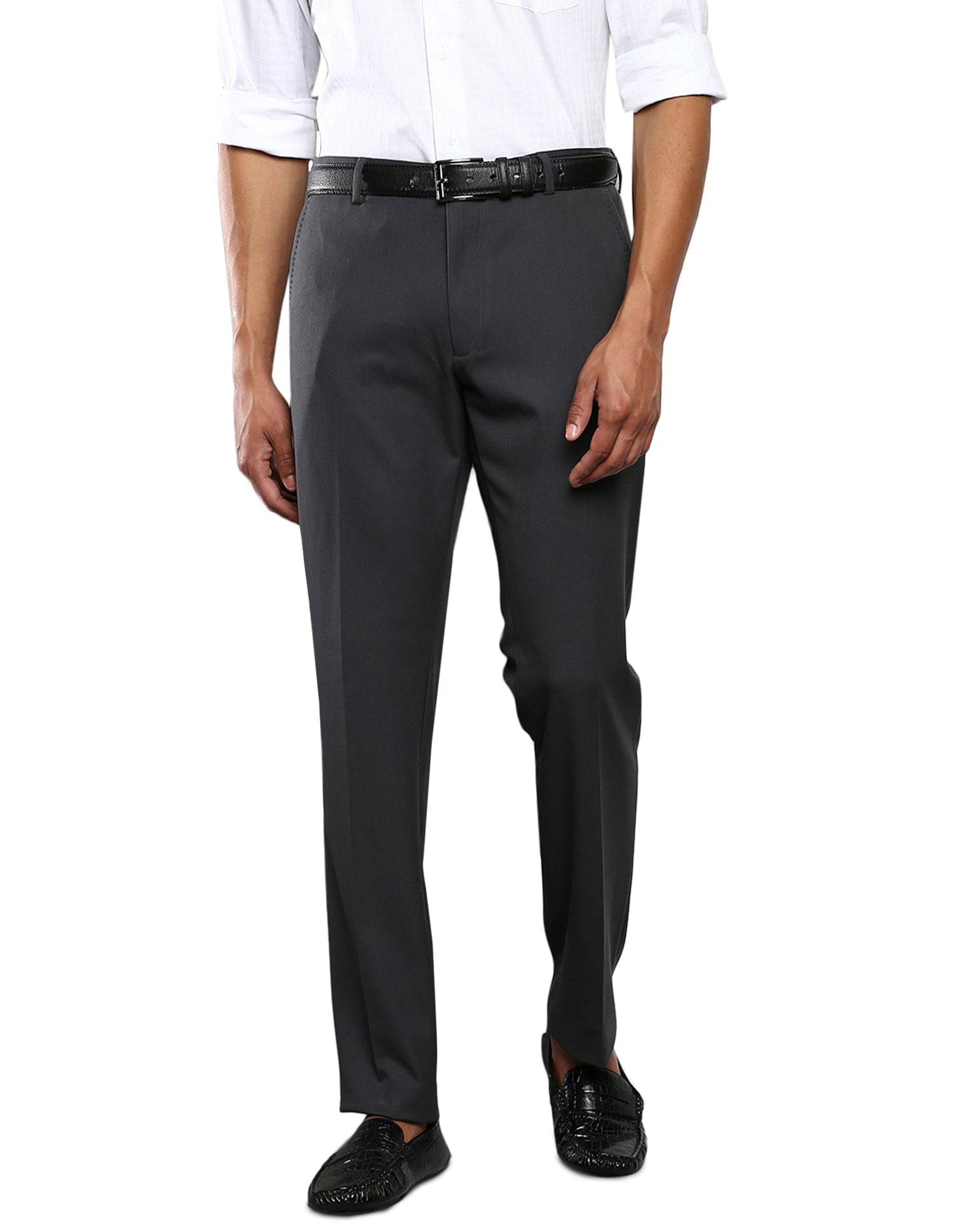Buy Tommy Hilfiger Men Grey Mid Matte Solid Formal Trousers