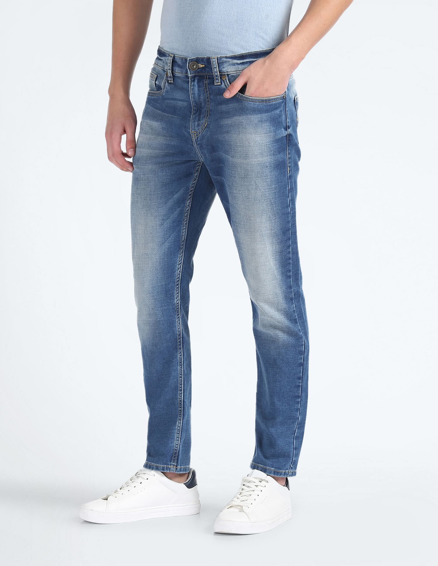 Flying Machine Stone Wash Slash Slim Tapered Fit Jeans