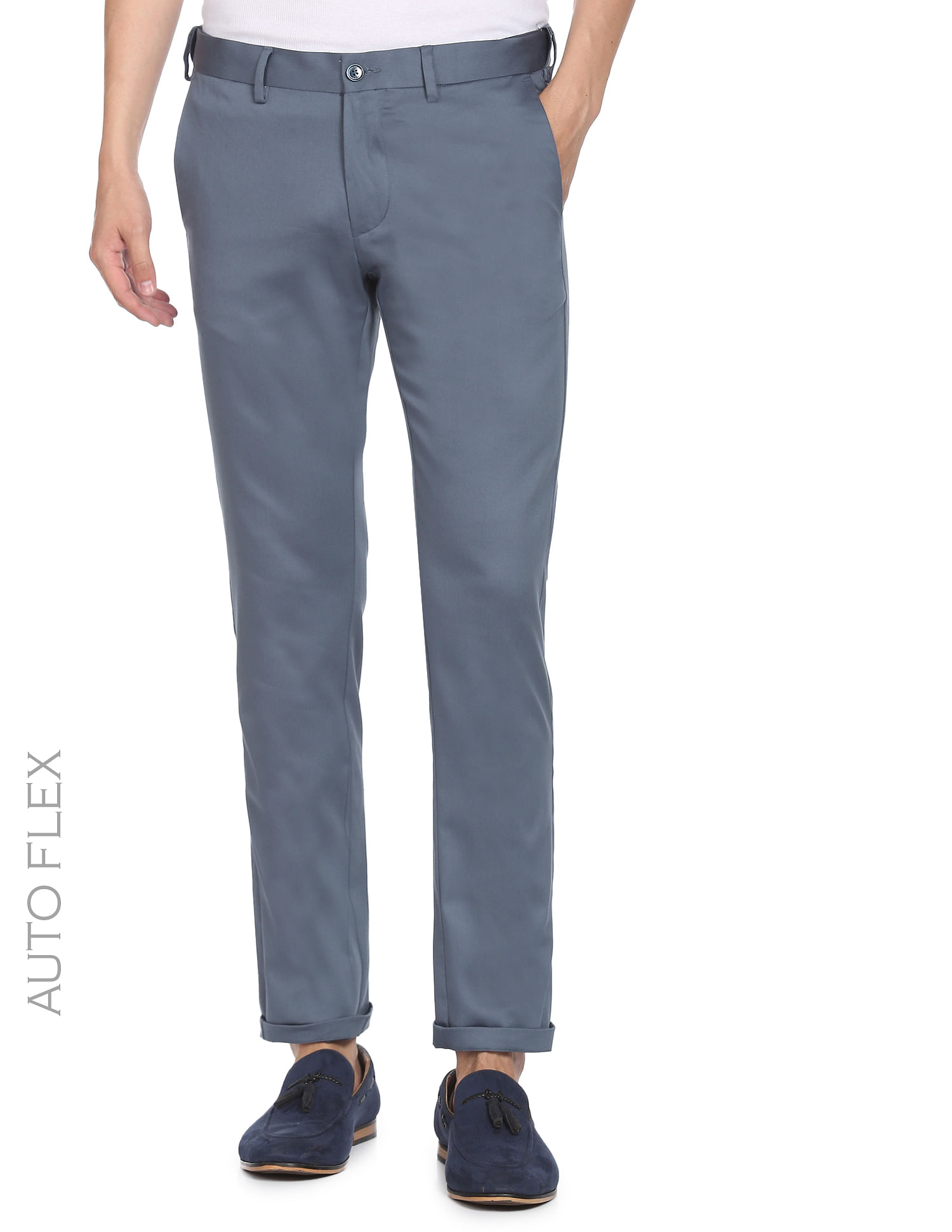 Buy Arrow Flat Front Solid Formal Trousers - NNNOW.com