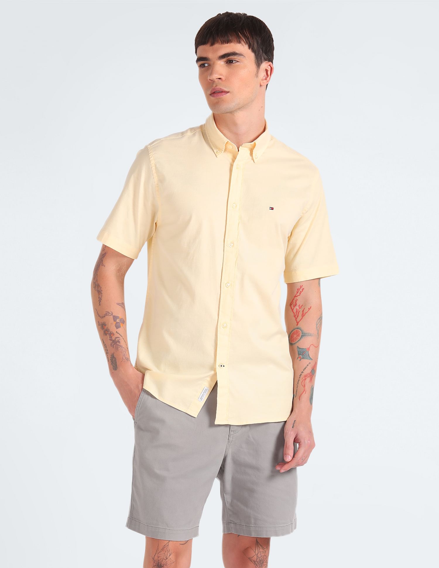 Tommy hilfiger button on sale down short sleeve