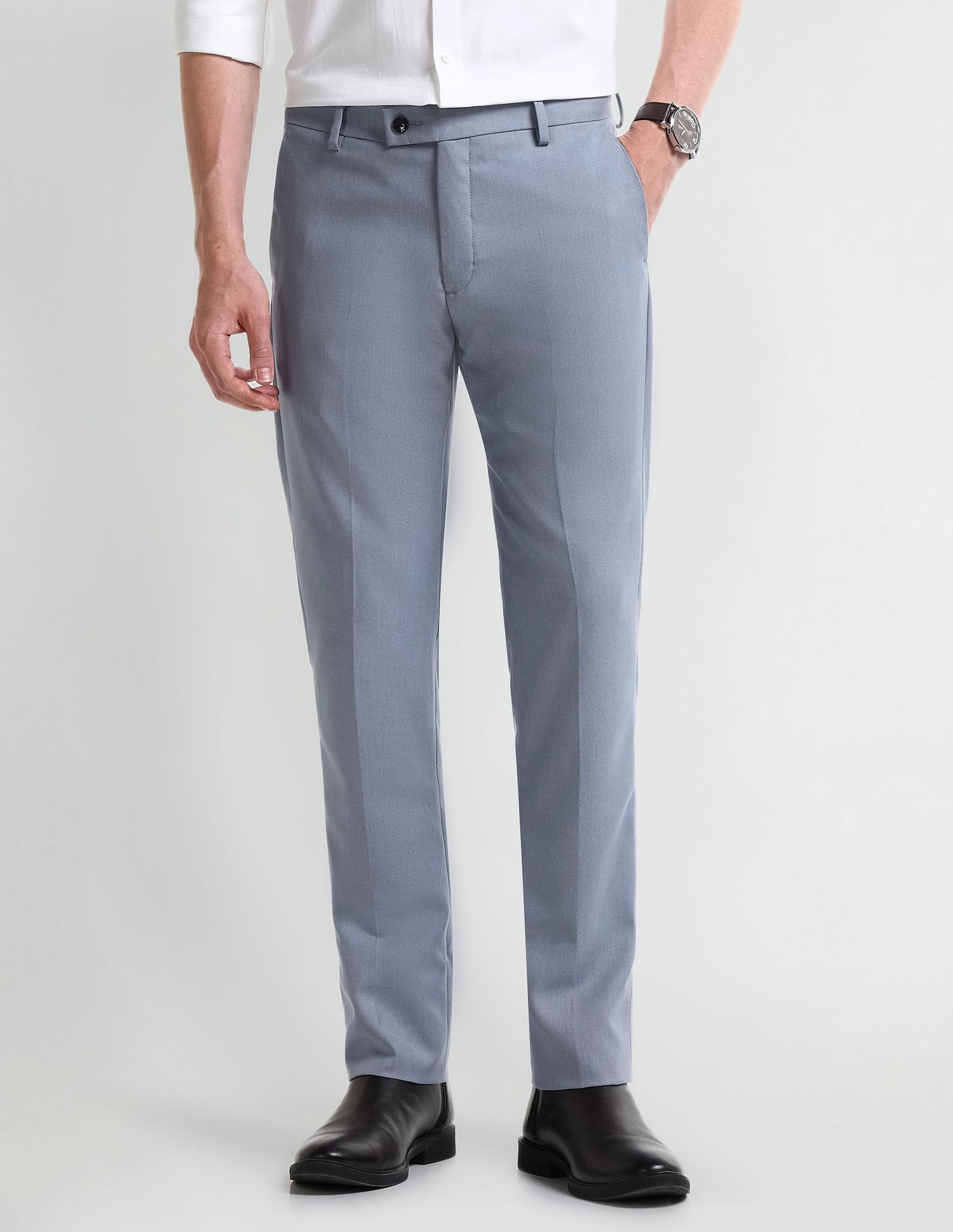 Arrow Slim Fit Self-Design Trousers