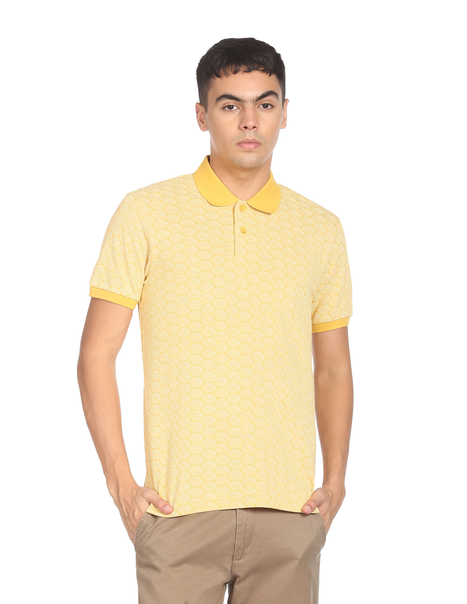 Flying Machine All Over Geometric Print Cotton Polo Shirt