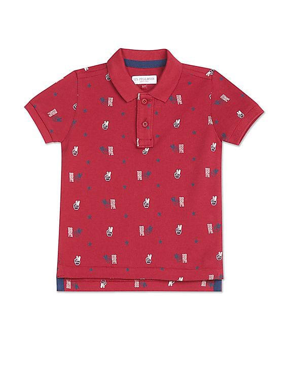 U.S. Polo Assn. Kids Boys Red Pique Printed Polo Shirt